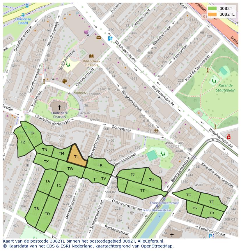 Afbeelding van het postcodegebied 3082 TL op de kaart.