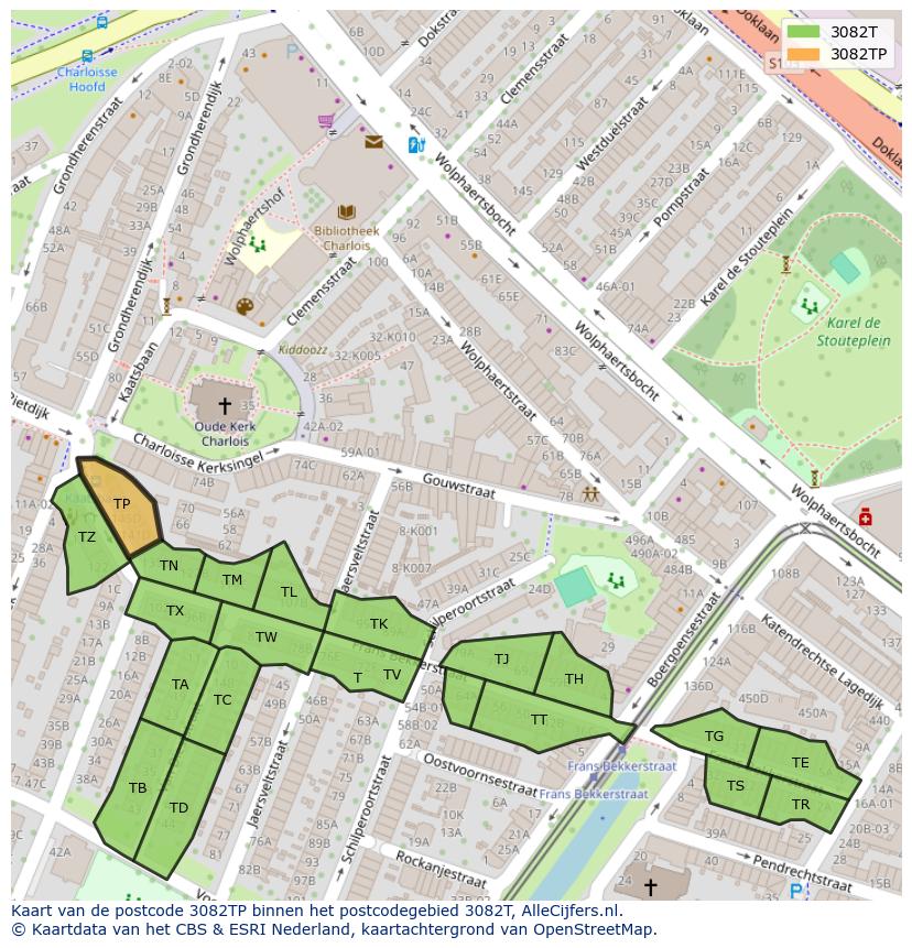 Afbeelding van het postcodegebied 3082 TP op de kaart.