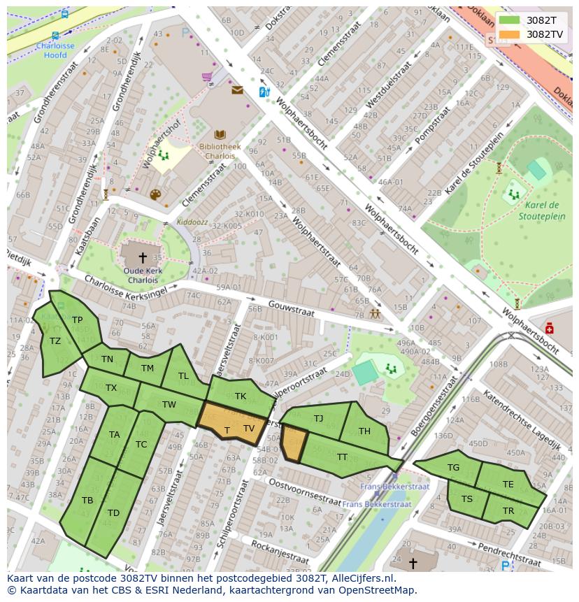 Afbeelding van het postcodegebied 3082 TV op de kaart.