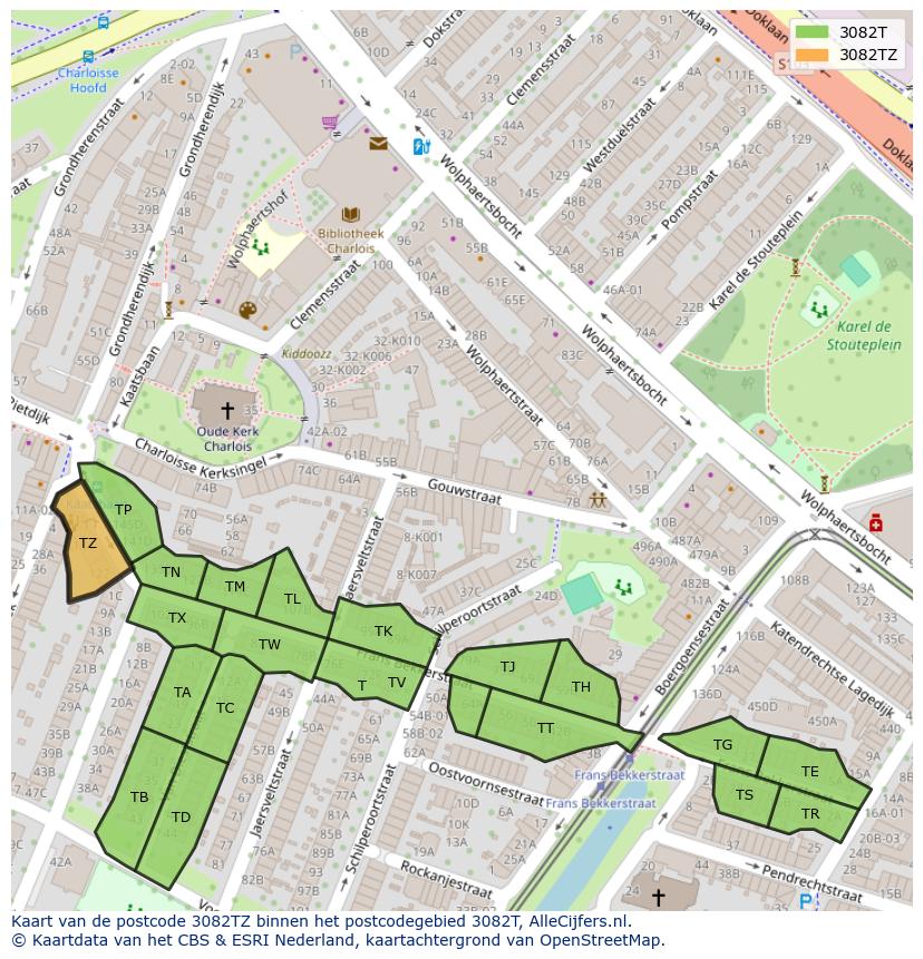 Afbeelding van het postcodegebied 3082 TZ op de kaart.