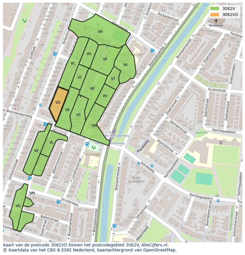 Afbeelding van het postcodegebied 3082 VD op de kaart.