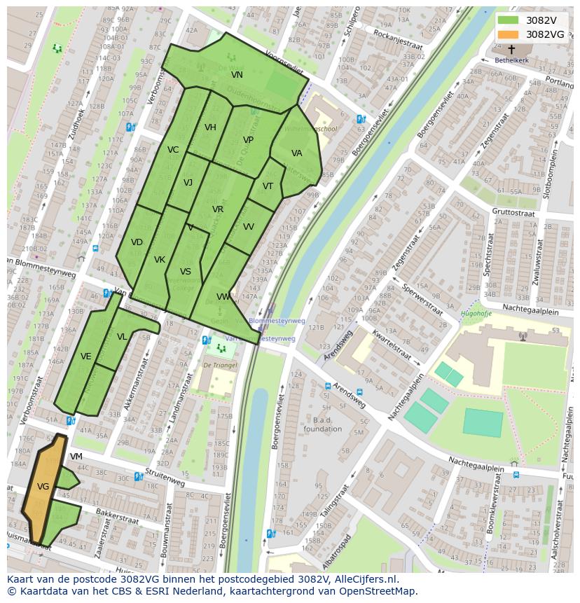 Afbeelding van het postcodegebied 3082 VG op de kaart.