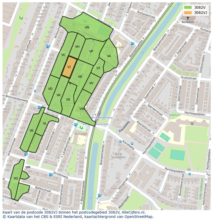 Afbeelding van het postcodegebied 3082 VJ op de kaart.