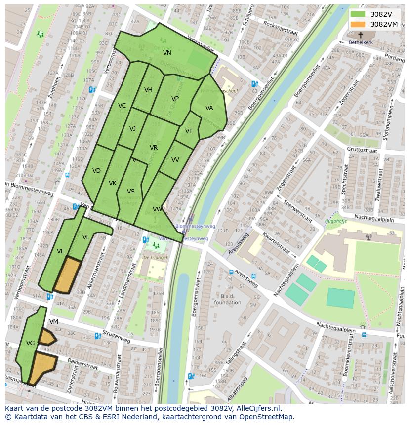 Afbeelding van het postcodegebied 3082 VM op de kaart.