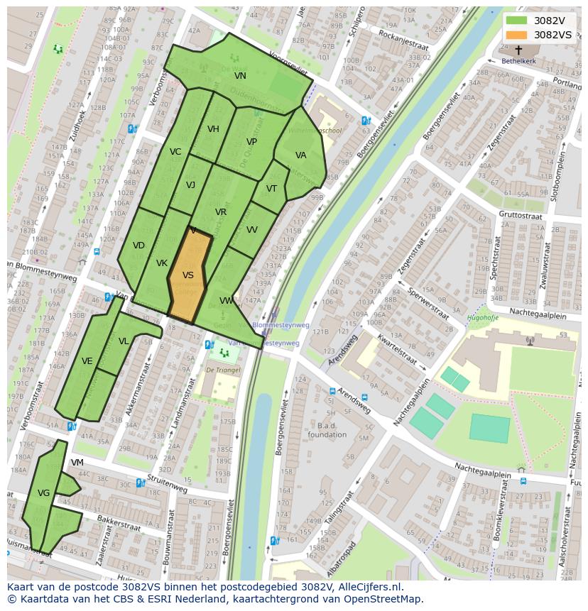 Afbeelding van het postcodegebied 3082 VS op de kaart.