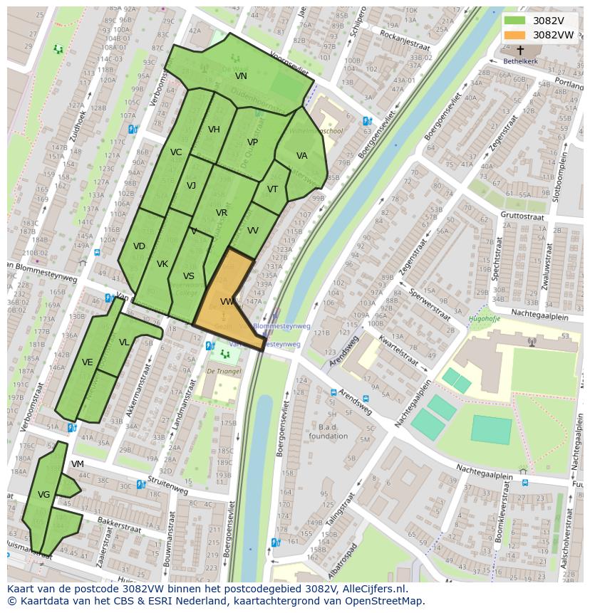 Afbeelding van het postcodegebied 3082 VW op de kaart.