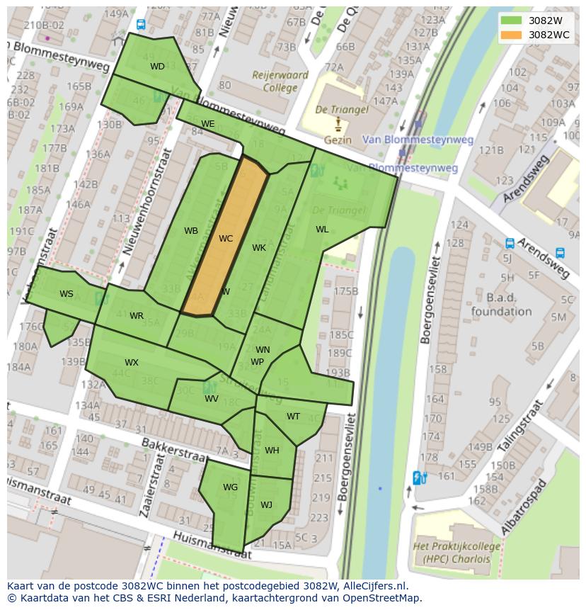 Afbeelding van het postcodegebied 3082 WC op de kaart.