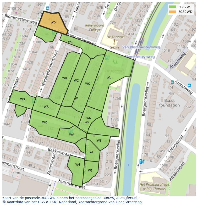 Afbeelding van het postcodegebied 3082 WD op de kaart.