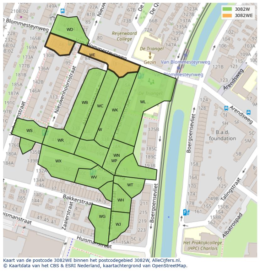 Afbeelding van het postcodegebied 3082 WE op de kaart.