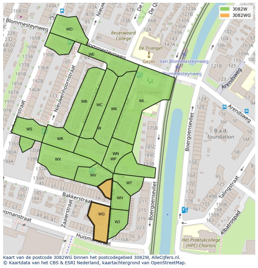 Afbeelding van het postcodegebied 3082 WG op de kaart.