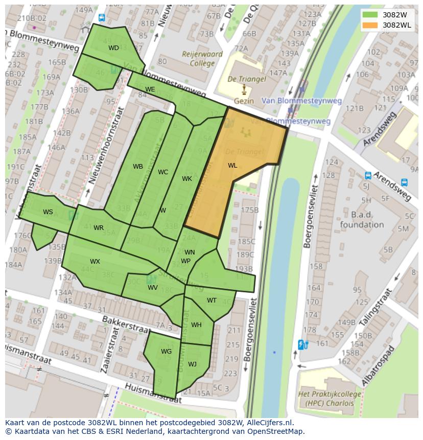Afbeelding van het postcodegebied 3082 WL op de kaart.