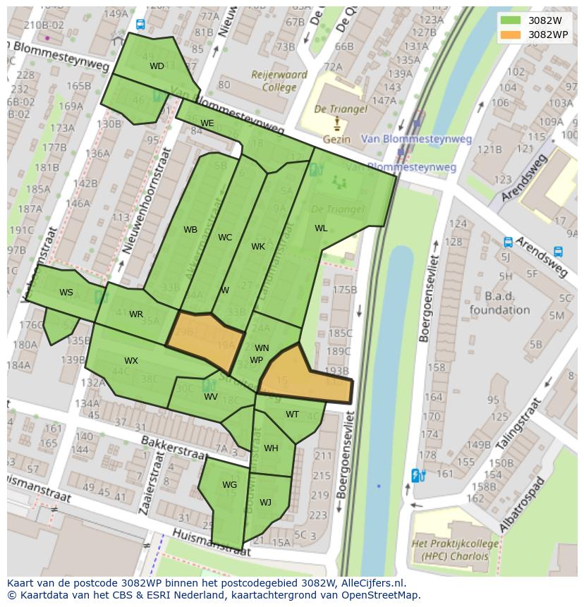 Afbeelding van het postcodegebied 3082 WP op de kaart.