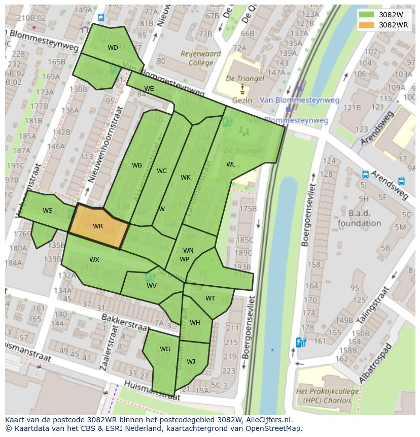 Afbeelding van het postcodegebied 3082 WR op de kaart.