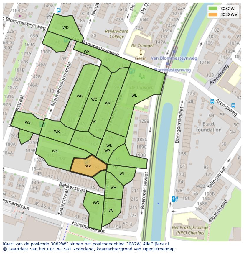 Afbeelding van het postcodegebied 3082 WV op de kaart.