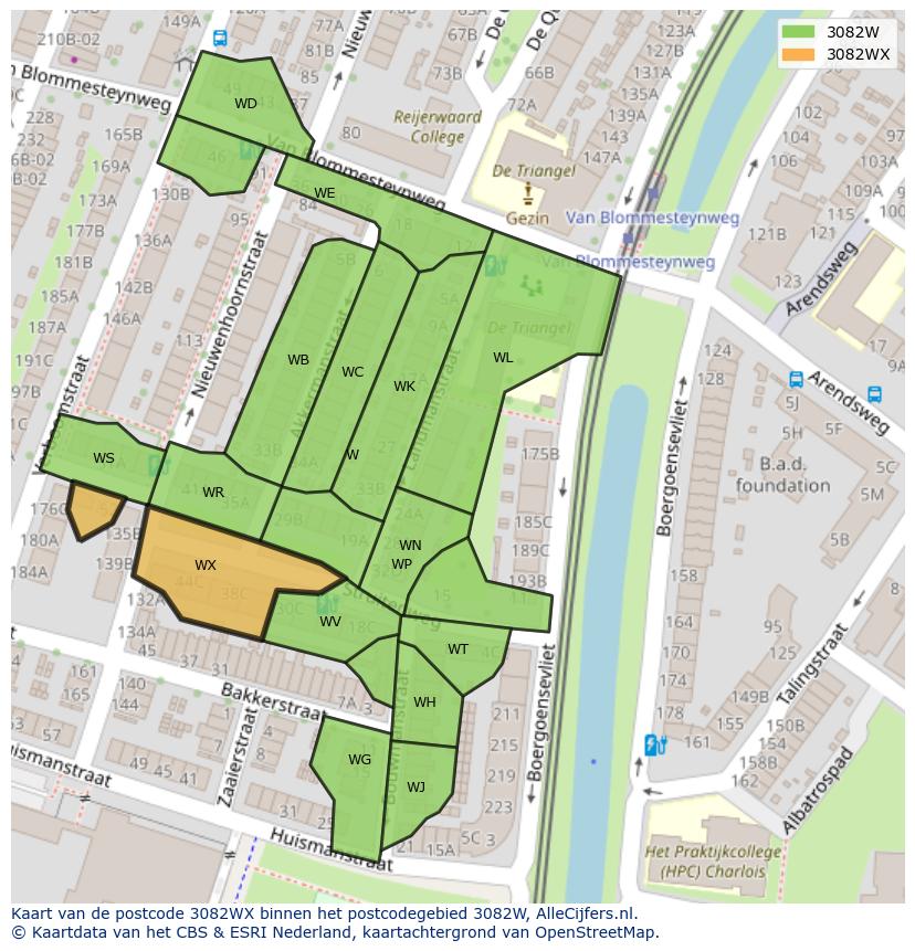 Afbeelding van het postcodegebied 3082 WX op de kaart.