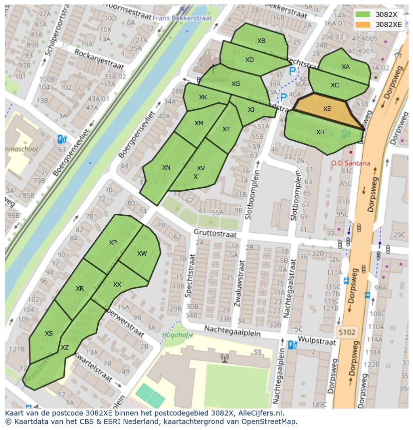 Afbeelding van het postcodegebied 3082 XE op de kaart.