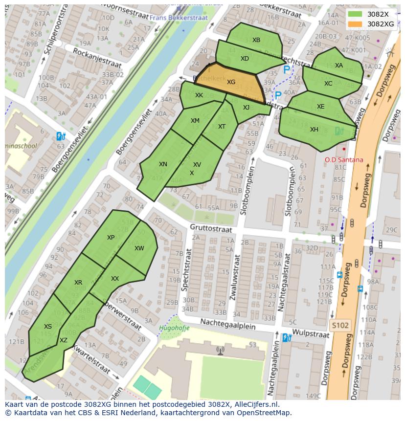 Afbeelding van het postcodegebied 3082 XG op de kaart.