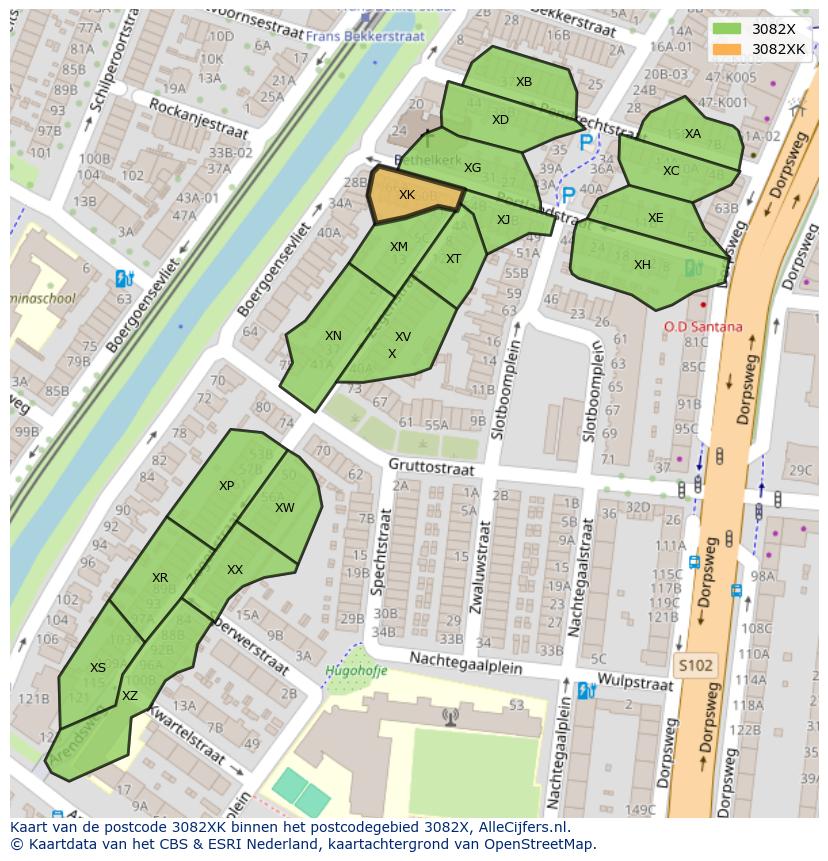 Afbeelding van het postcodegebied 3082 XK op de kaart.