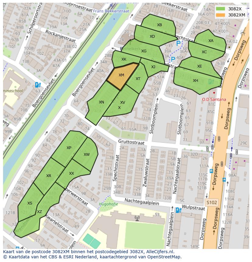 Afbeelding van het postcodegebied 3082 XM op de kaart.