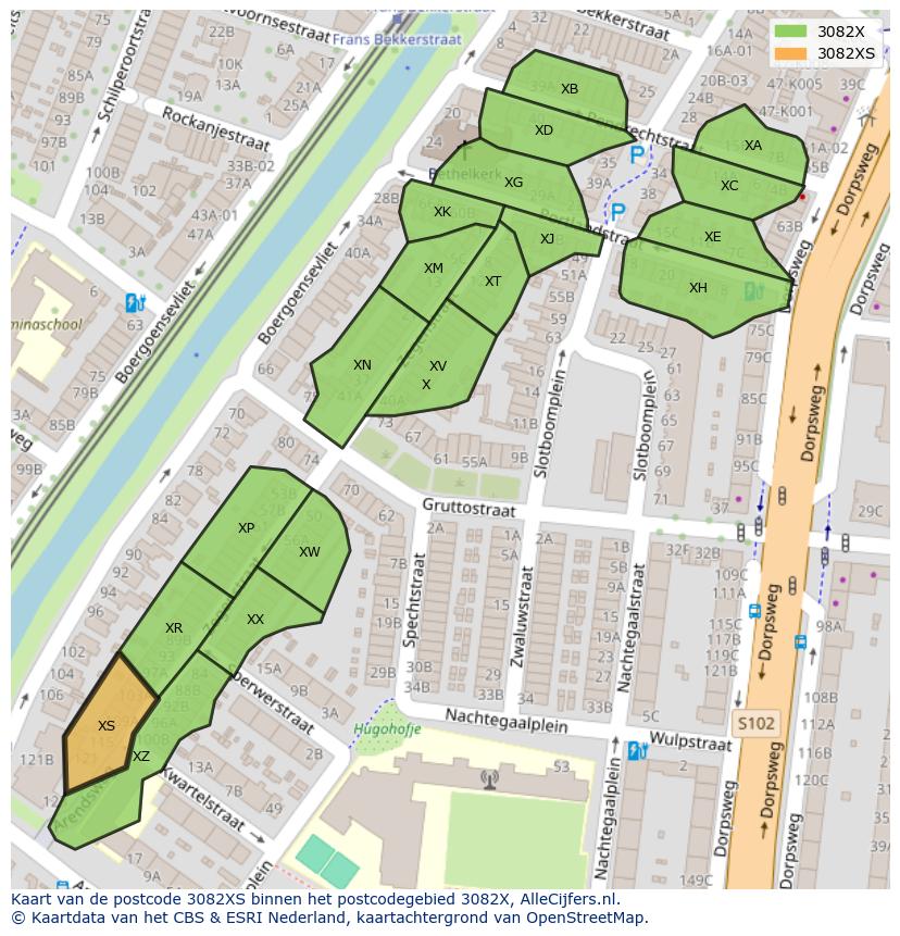 Afbeelding van het postcodegebied 3082 XS op de kaart.