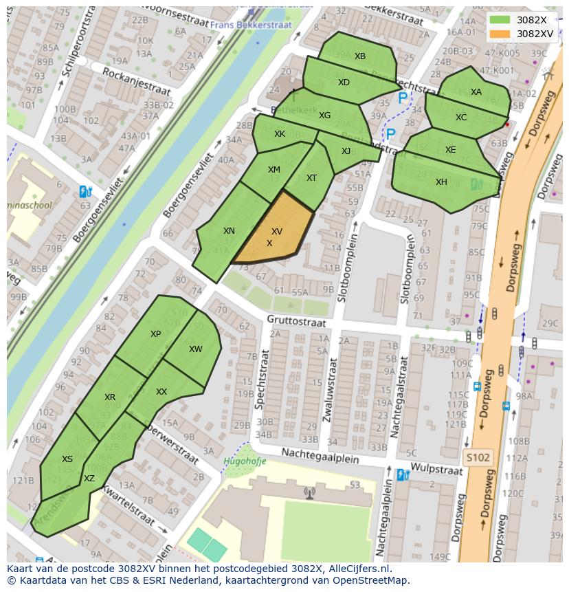 Afbeelding van het postcodegebied 3082 XV op de kaart.