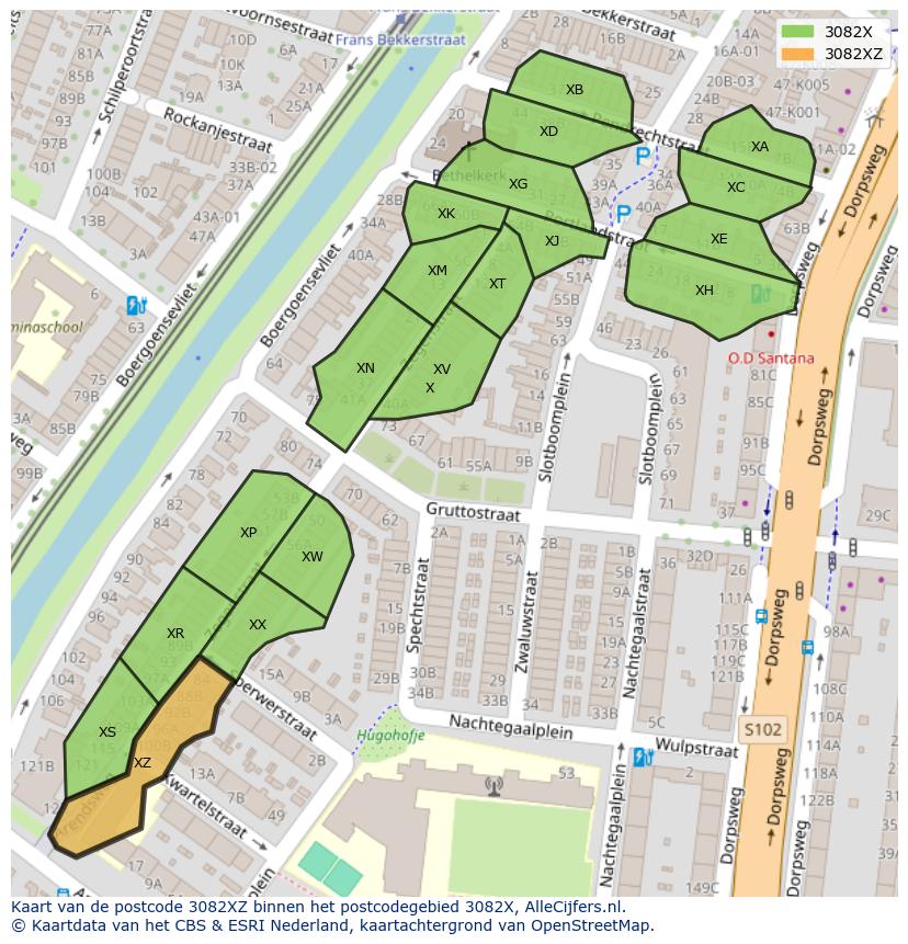 Afbeelding van het postcodegebied 3082 XZ op de kaart.