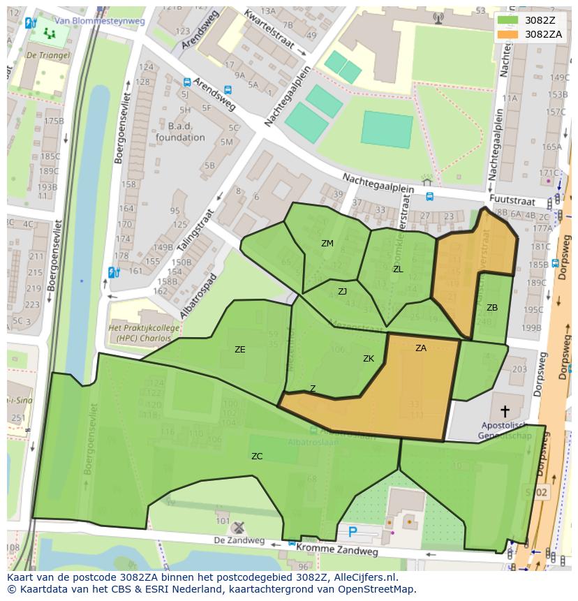 Afbeelding van het postcodegebied 3082 ZA op de kaart.