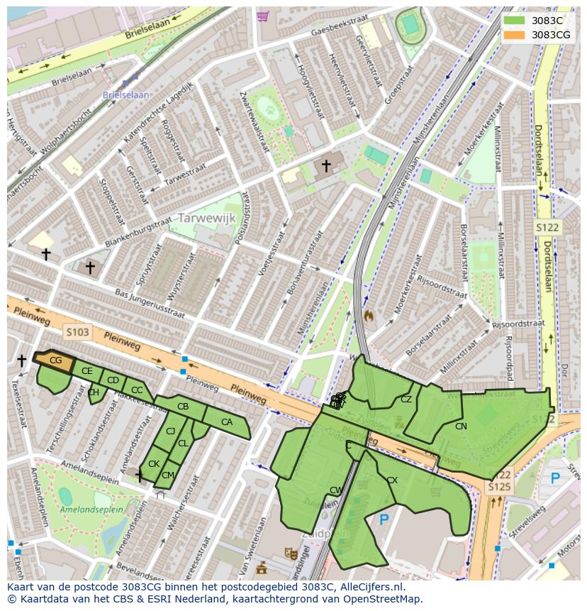 Afbeelding van het postcodegebied 3083 CG op de kaart.