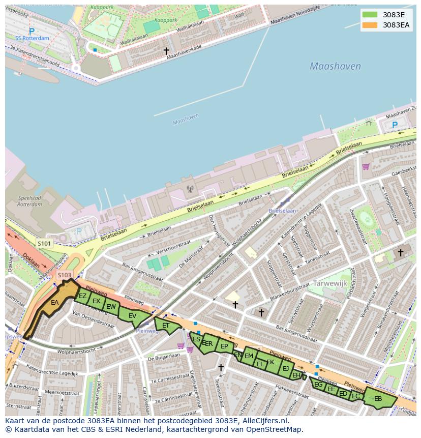 Afbeelding van het postcodegebied 3083 EA op de kaart.