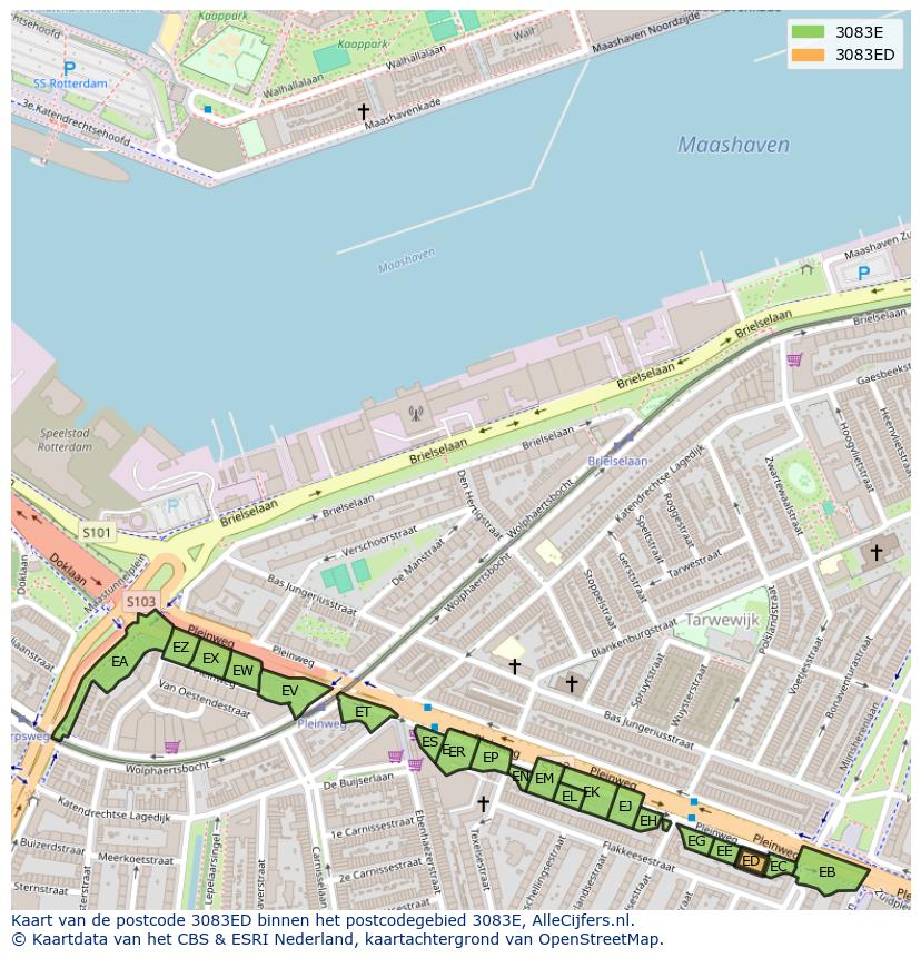 Afbeelding van het postcodegebied 3083 ED op de kaart.