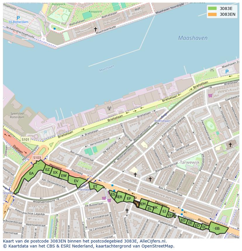 Afbeelding van het postcodegebied 3083 EN op de kaart.