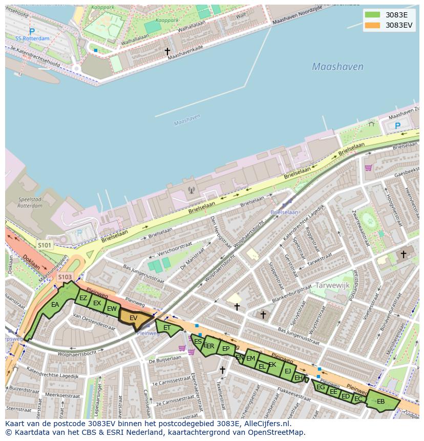 Afbeelding van het postcodegebied 3083 EV op de kaart.