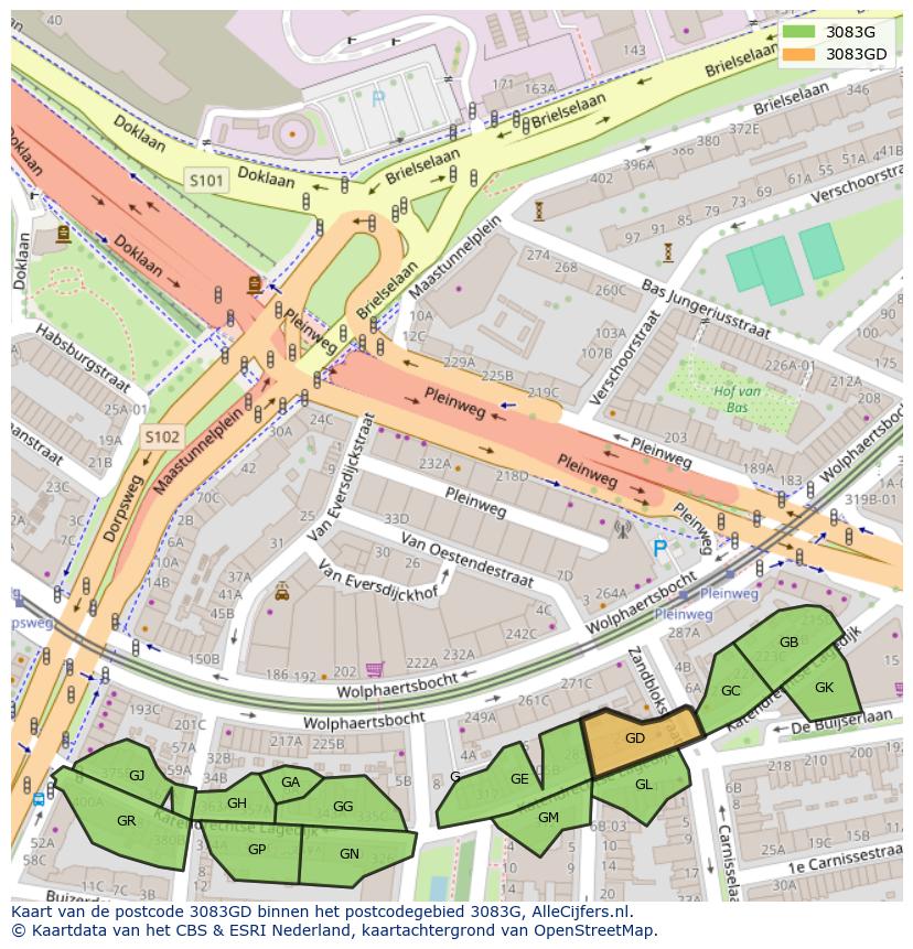 Afbeelding van het postcodegebied 3083 GD op de kaart.