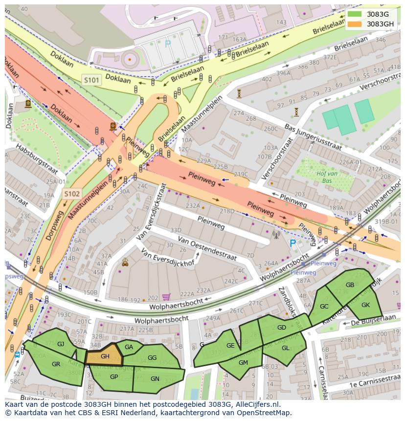Afbeelding van het postcodegebied 3083 GH op de kaart.