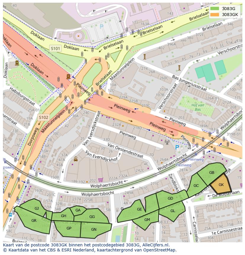 Afbeelding van het postcodegebied 3083 GK op de kaart.