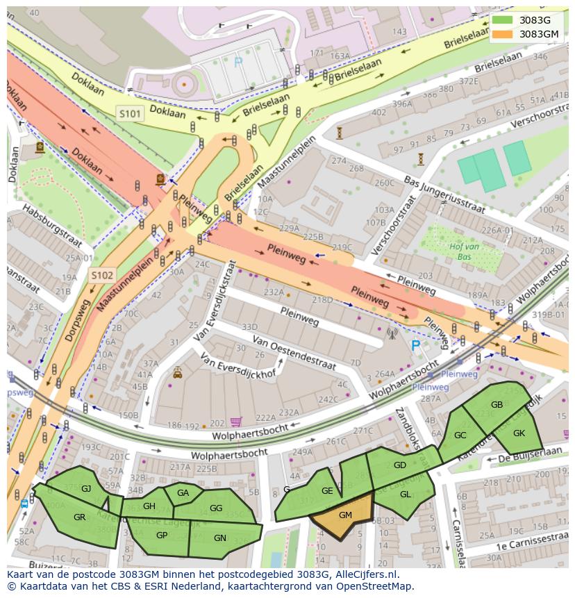 Afbeelding van het postcodegebied 3083 GM op de kaart.