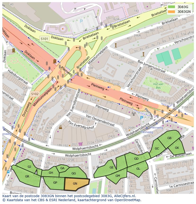 Afbeelding van het postcodegebied 3083 GN op de kaart.