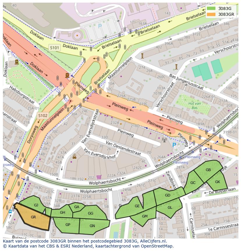Afbeelding van het postcodegebied 3083 GR op de kaart.