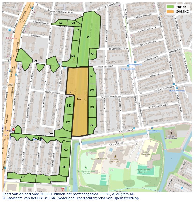 Afbeelding van het postcodegebied 3083 KC op de kaart.