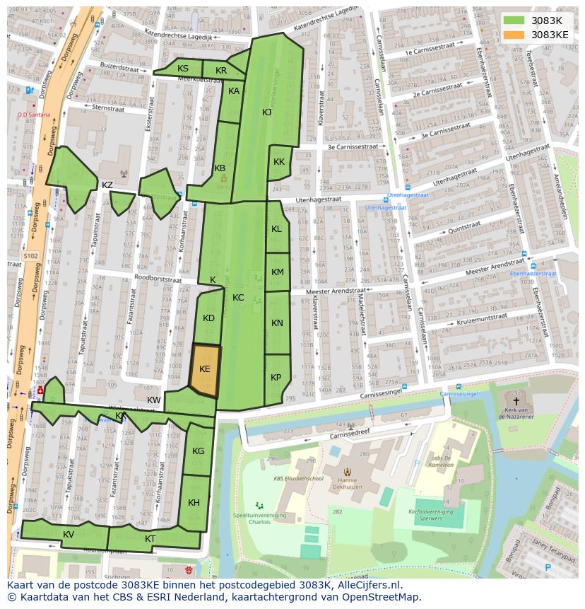 Afbeelding van het postcodegebied 3083 KE op de kaart.