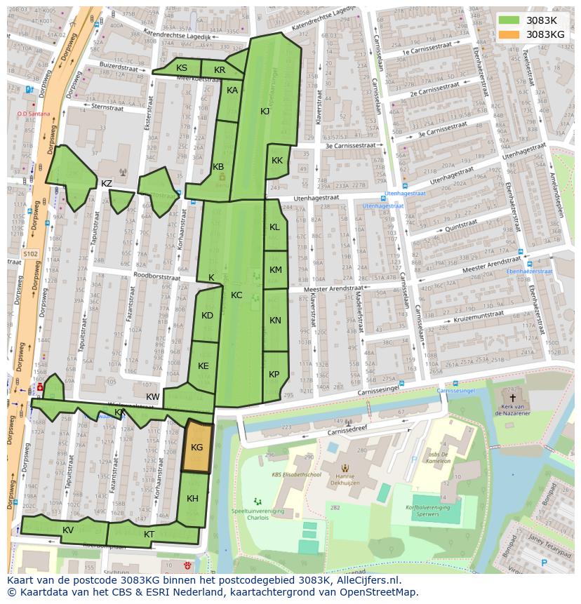 Afbeelding van het postcodegebied 3083 KG op de kaart.