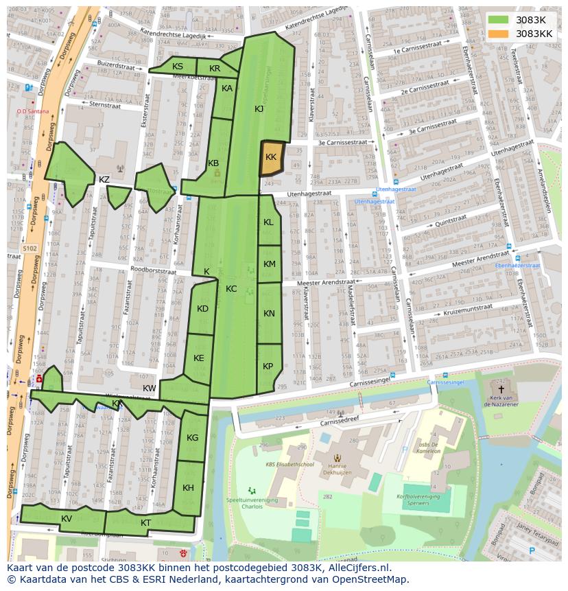 Afbeelding van het postcodegebied 3083 KK op de kaart.