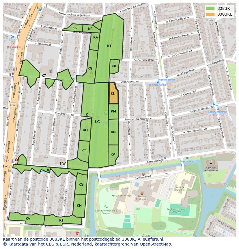 Afbeelding van het postcodegebied 3083 KL op de kaart.