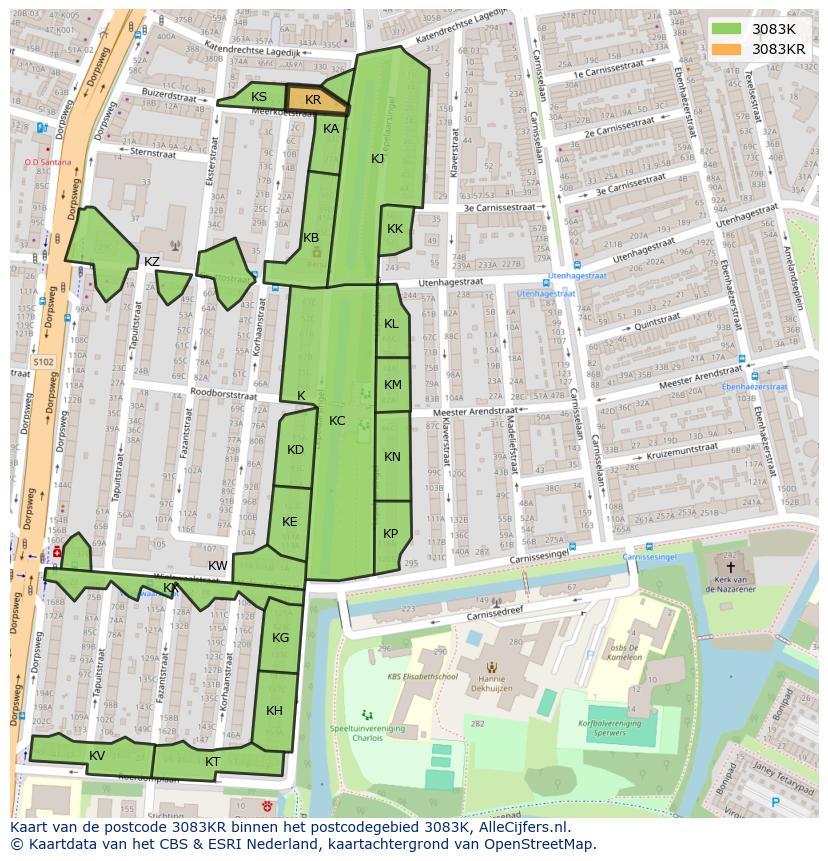 Afbeelding van het postcodegebied 3083 KR op de kaart.