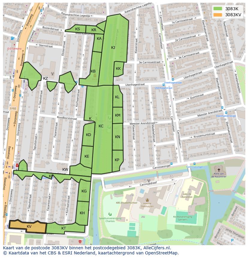 Afbeelding van het postcodegebied 3083 KV op de kaart.