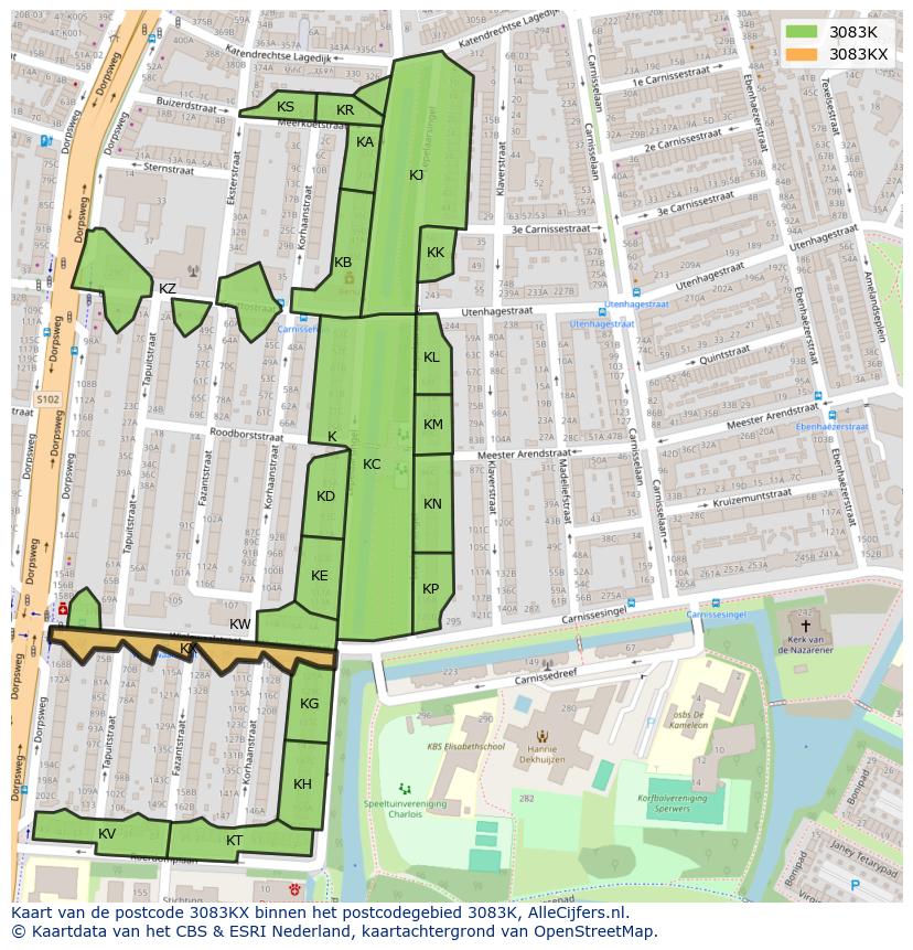 Afbeelding van het postcodegebied 3083 KX op de kaart.