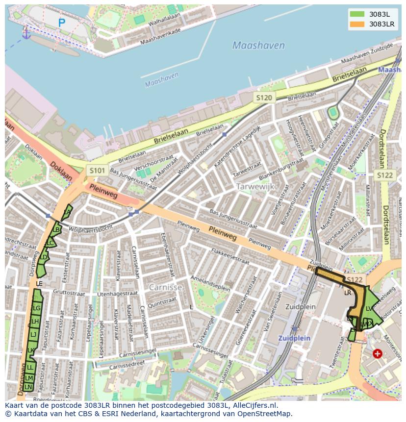 Afbeelding van het postcodegebied 3083 LR op de kaart.