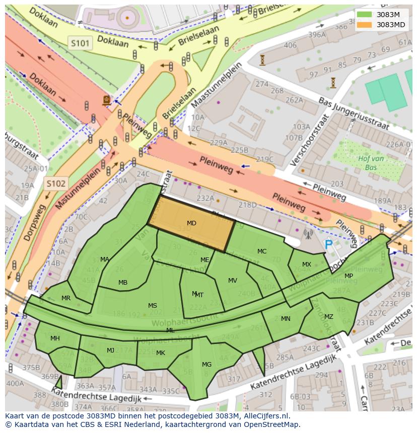 Afbeelding van het postcodegebied 3083 MD op de kaart.