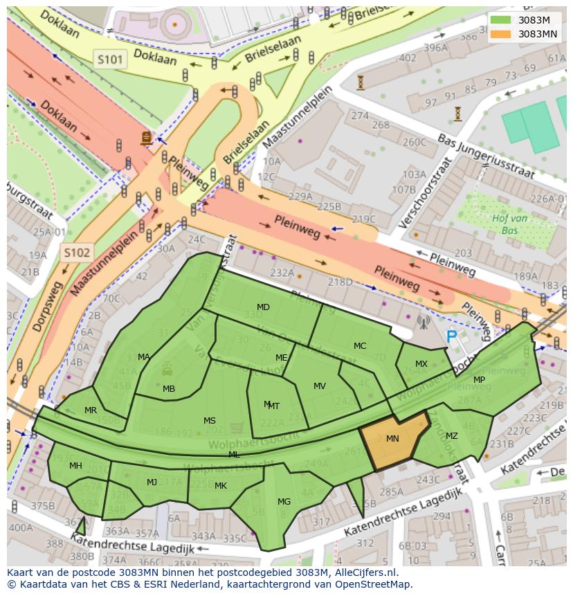 Afbeelding van het postcodegebied 3083 MN op de kaart.