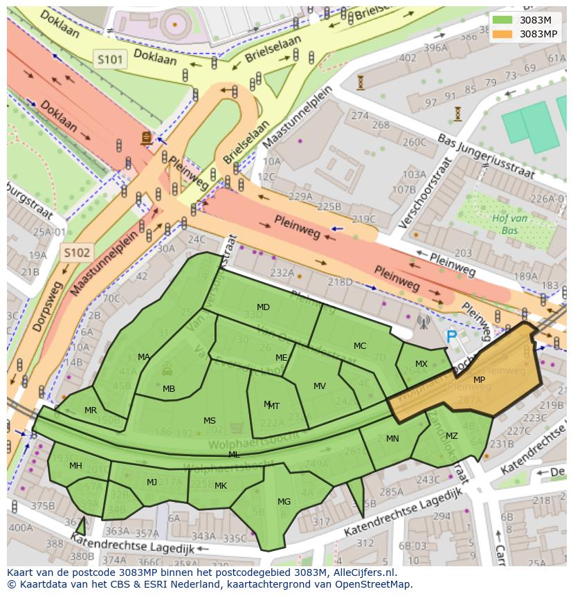 Afbeelding van het postcodegebied 3083 MP op de kaart.
